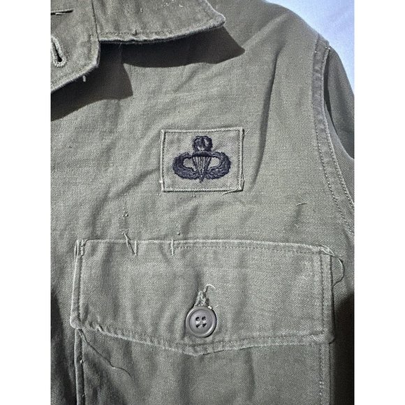 VTG US Army OG-107 Utility Shirt Cotton Sateen Vietnam NAMED w/ Master Parachute - Picture 3 of 5
